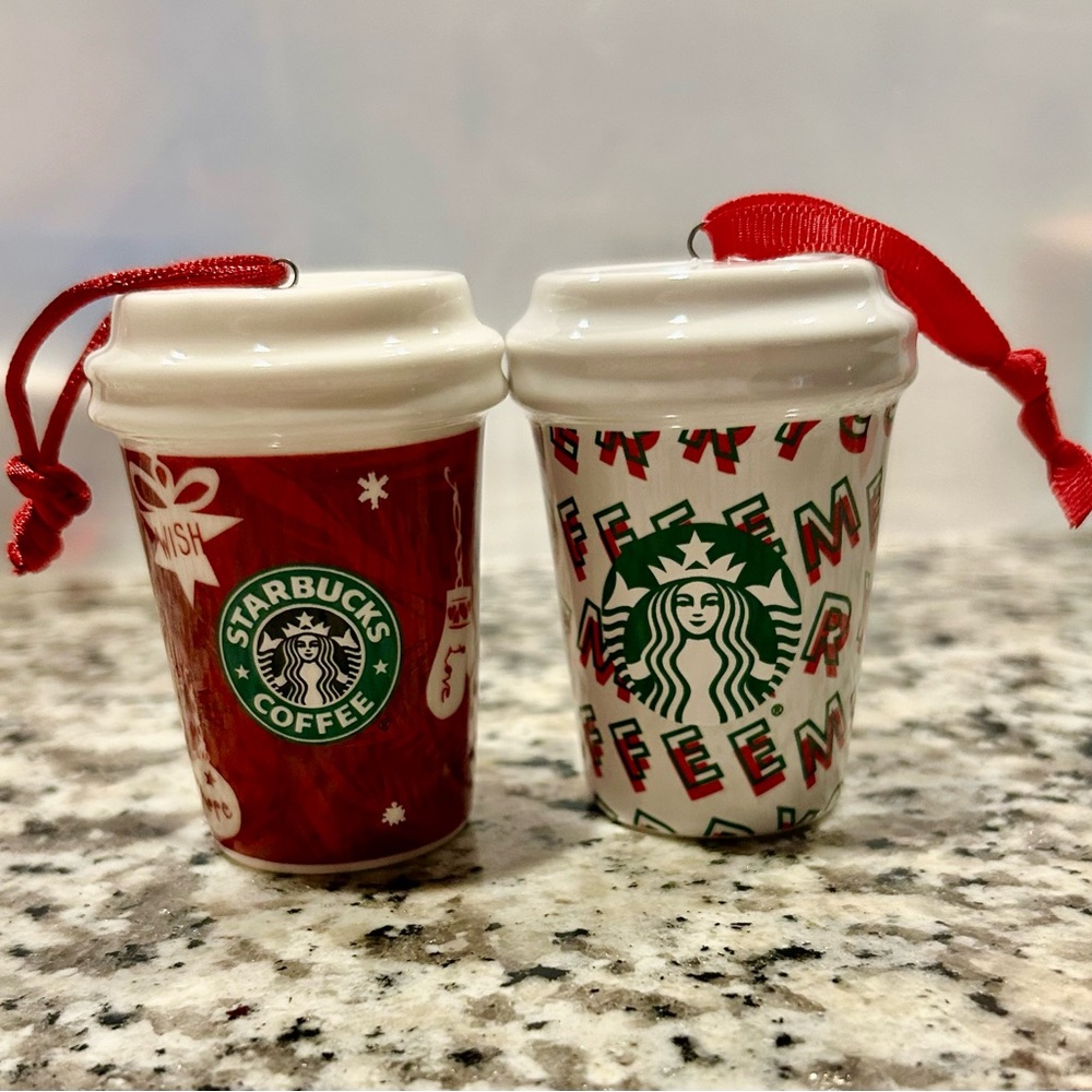 Starbucks Festive Red and White Cup Ornaments